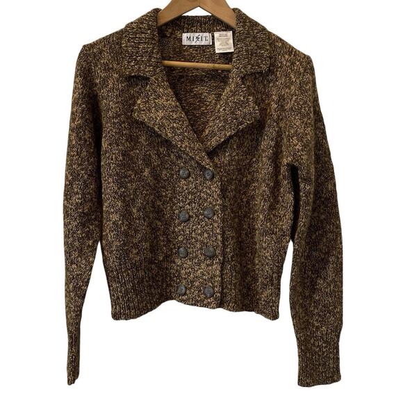 Mixit Sweaters - MixIt Double Breasted- Collar-Brown Sweater-15% Mohair-Med